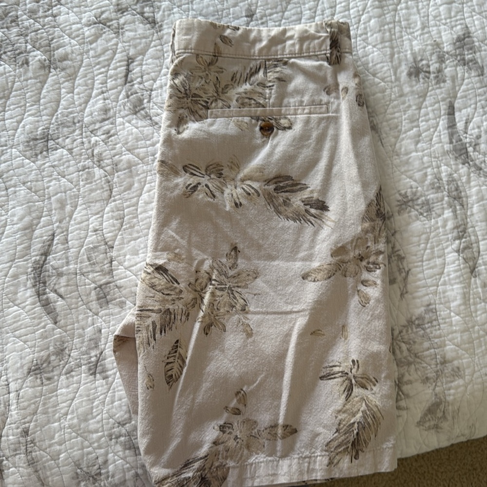 Banana Republic Tan Bermuda Shorts with Tropical Print